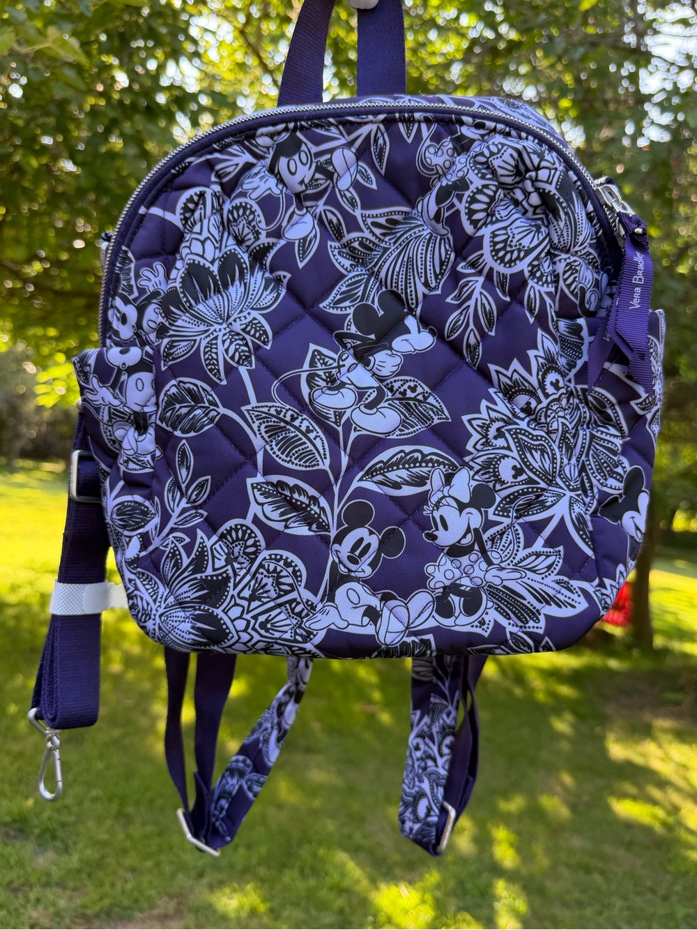 Disney Vera Bradley Mickey & Minnie Floral Tonal Small Convertible Backpack